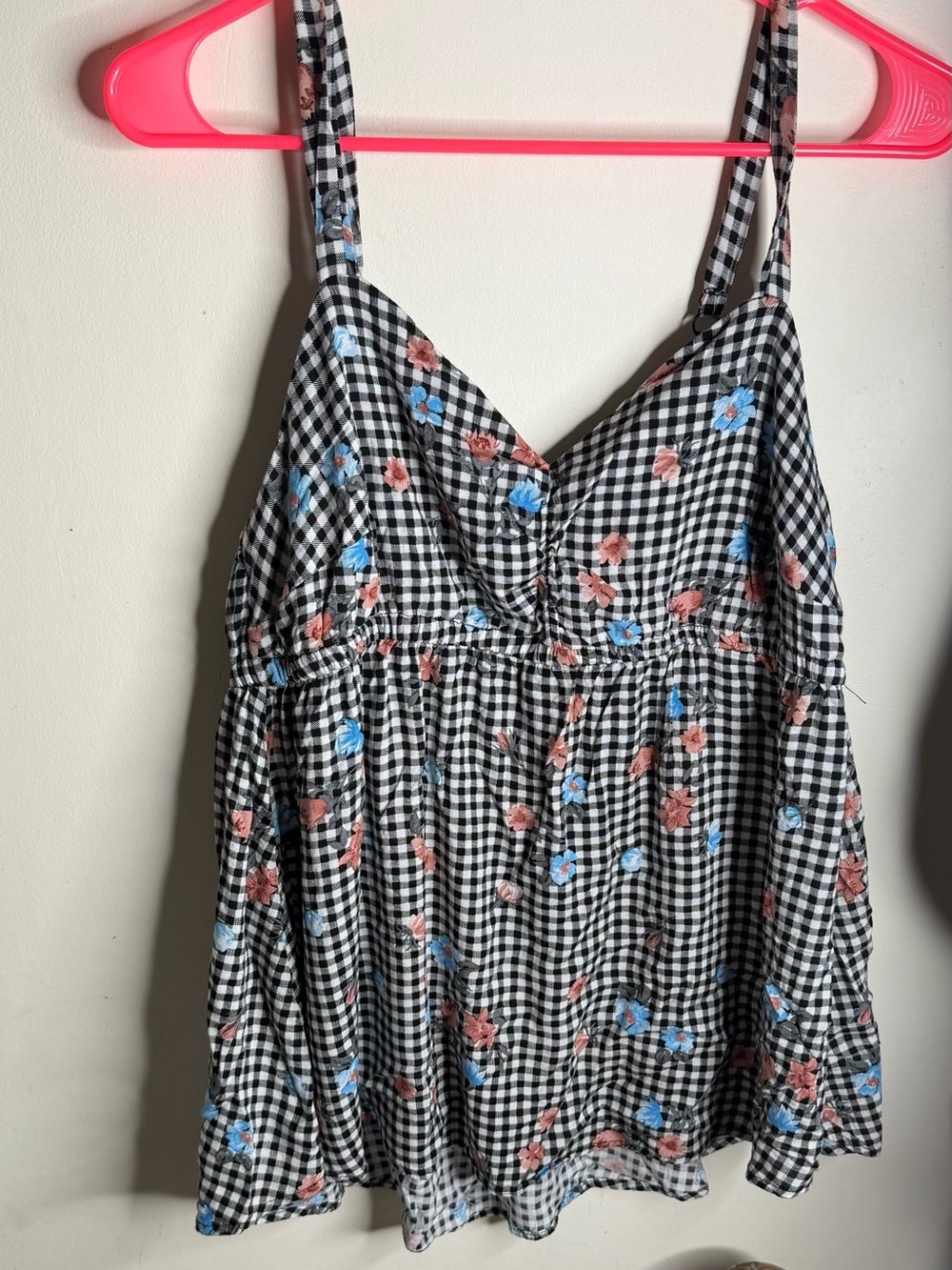 Torrid Black White Gingham Plaid Floral Babydoll Cami Tank